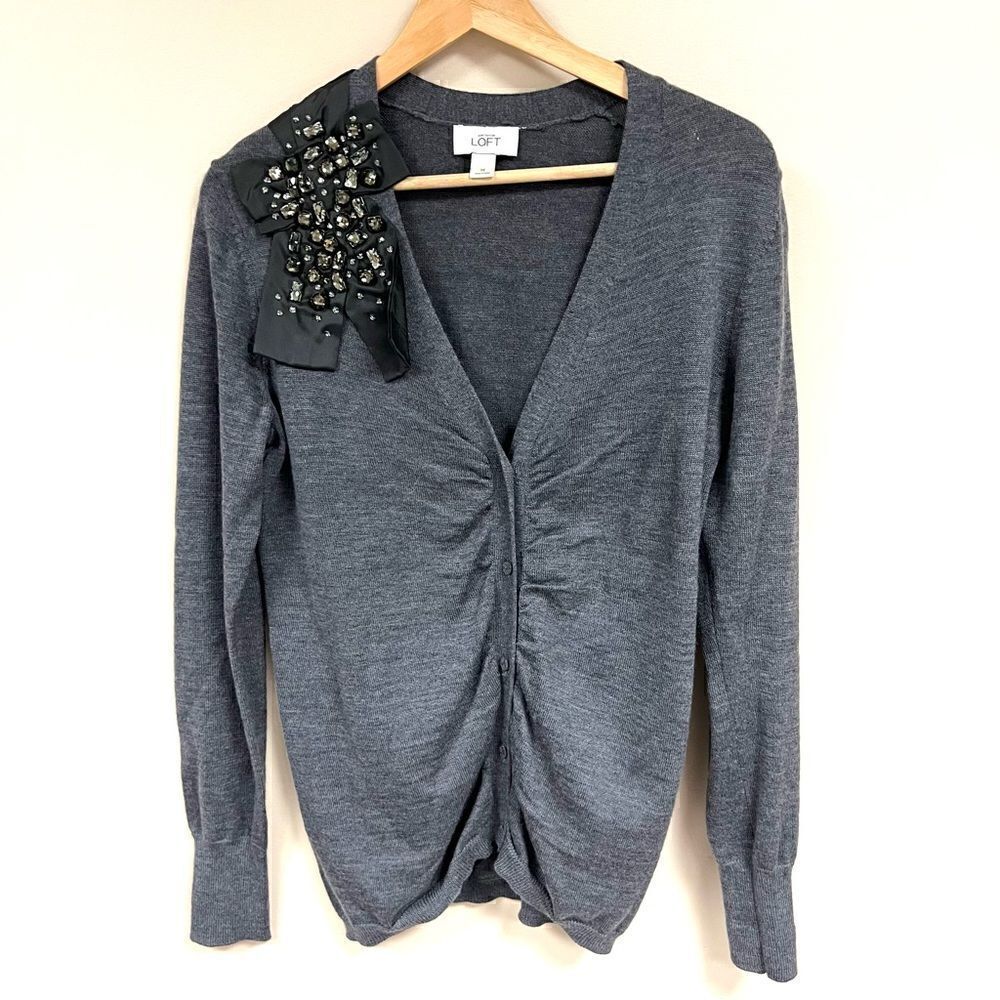 Loft wool blend grey embellished cardigan. Sz M